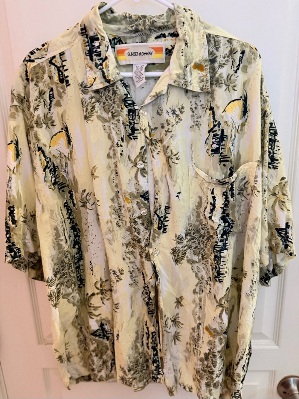 Sunset Highway Pale Yellow Tropical Button-Up Shirt